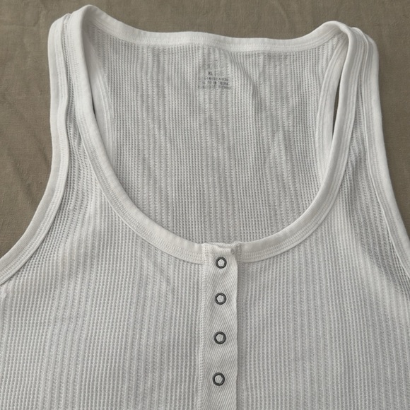 Aerie White Ribbed Tank Top with Button Detail - Picture 2 of 8